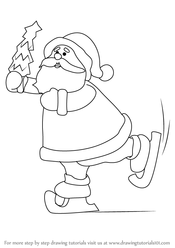 597x844 Learn How To Draw A Ice Skating Santa (Christmas) Step By Step