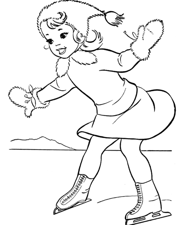 600x734 Playing Ice Skating Girl Coloring Page Winter Fun
