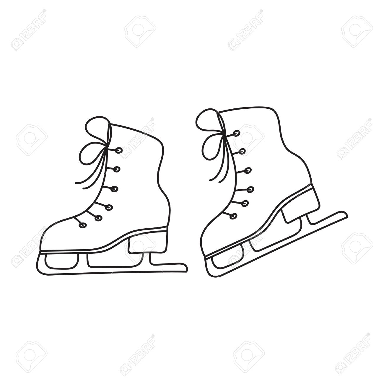 1300x1300 Ice Skates Vector Line Illustration Isolated On White Background