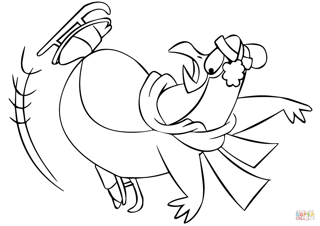 1300x919 Cartoon Penguin Falling While Ice Skating Coloring Page Free