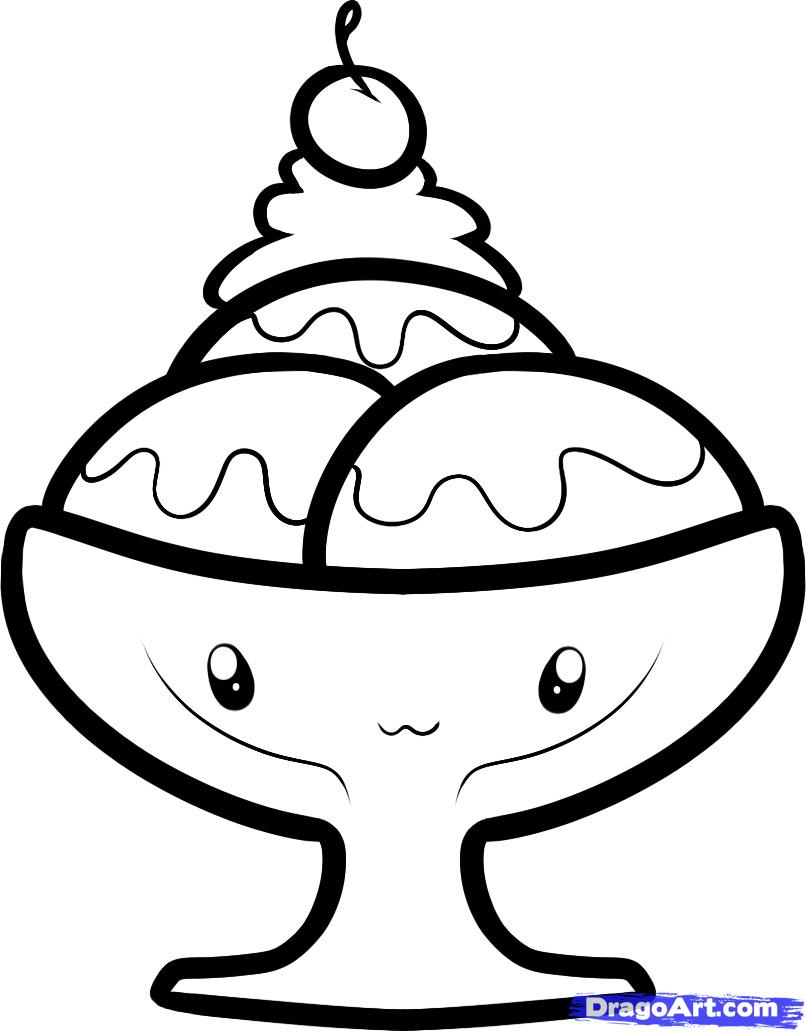 806x1032 Drawing Of Ice Cream Sundae How To Draw Cute Kawaii Ice Cream Cone