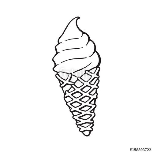 500x500 Vector Illustration. Hand Drawn Doodle Of Ice Cream In The Waffle