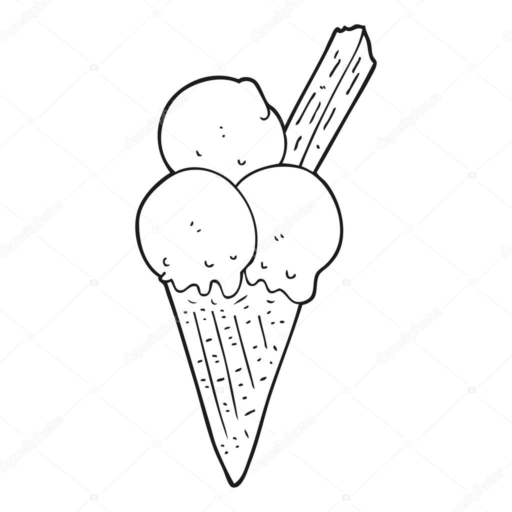 1024x1024 Black And White Cartoon Ice Cream Cone Stock Vector