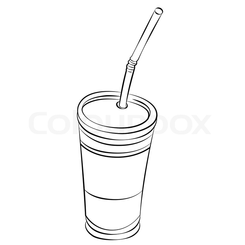 800x800 Black Outline Vector Glass Of Iced Coffee On White Background