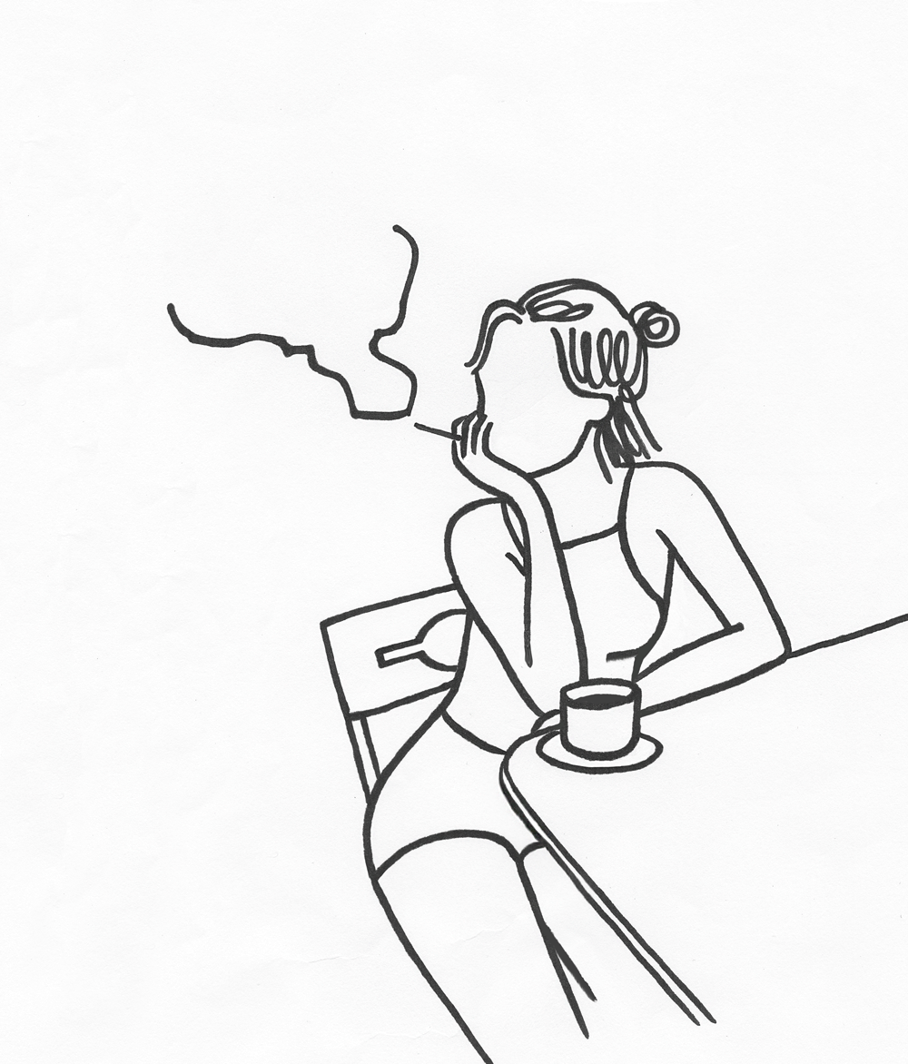1000x1172 Girl, Black And White, Illustration, Coffee, Gif By Makus