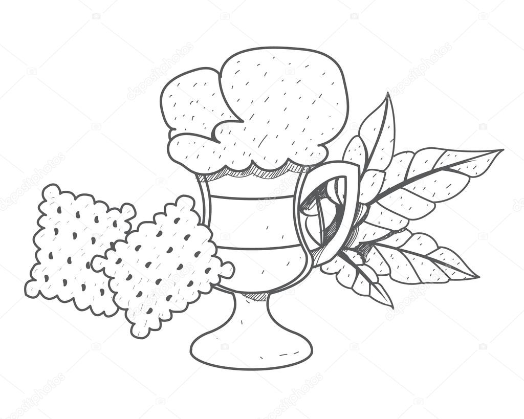 1024x819 Iced Coffee In The Cup With Crackers Outline Drawing. Stock