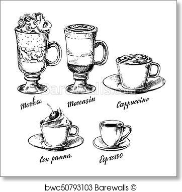 362x382 Art Print Of Vector Vintage Hand Drawn Coffee Types Set