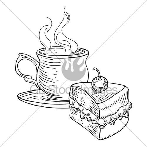 500x500 Cup Of Tea And Cake Vintage Retro Style Gl Stock Images