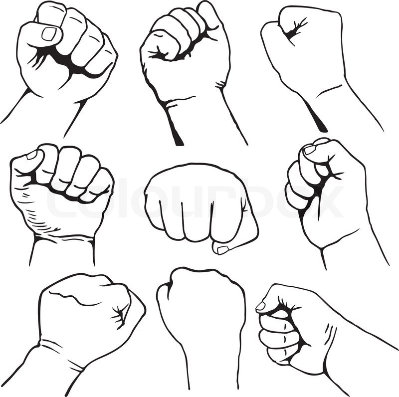 800x796 Set Of Nine Fist Icons Black Line Art On White Background Stock