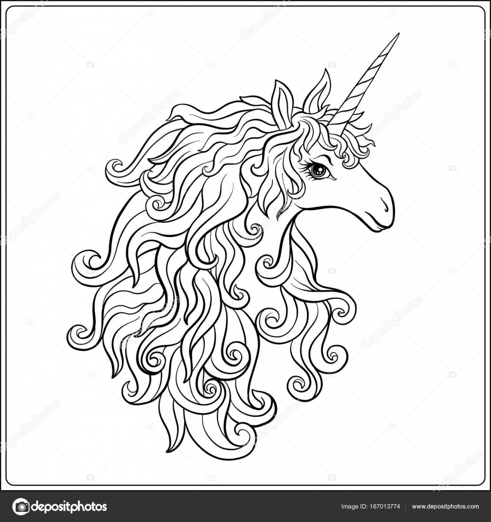 963x1024 Unicorn. Outline Drawing Coloring Page. Coloring Book For Adult