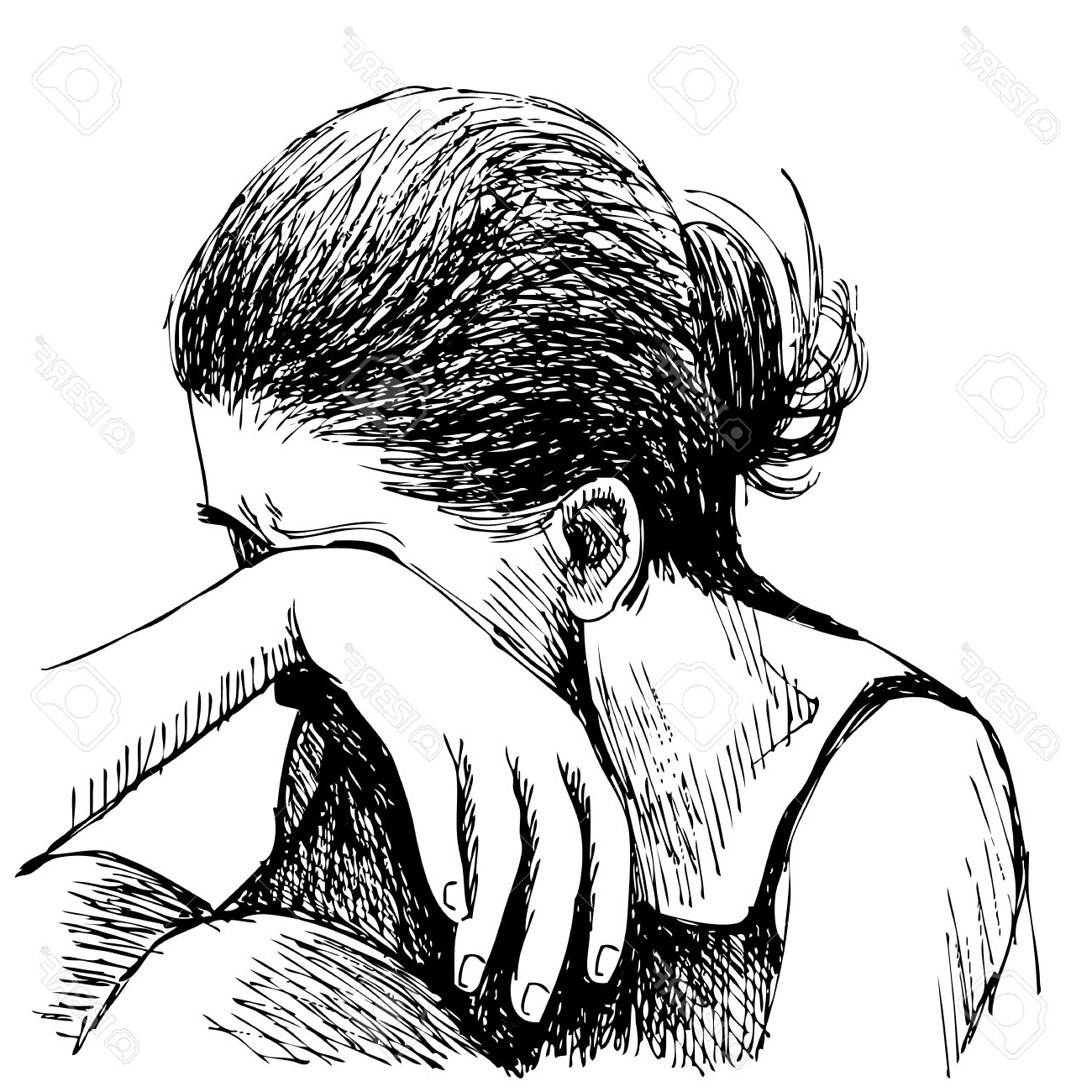 1300x1300 Drawing Sad Girl By White And Black Best Anime Girl Crying