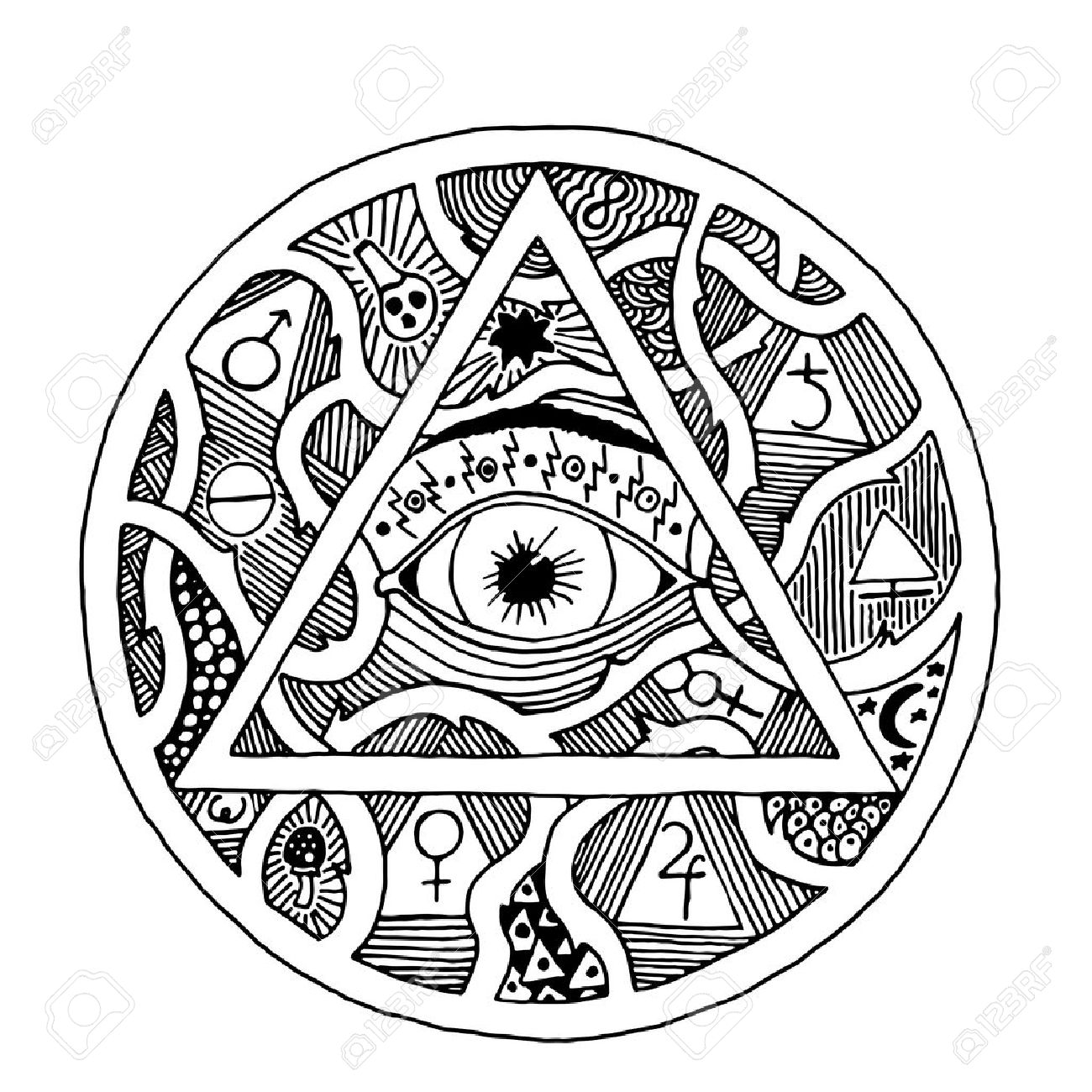 1300x1300 All Seeing Eye Pyramid Symbol In Tattoo Engraving Design. Vintage