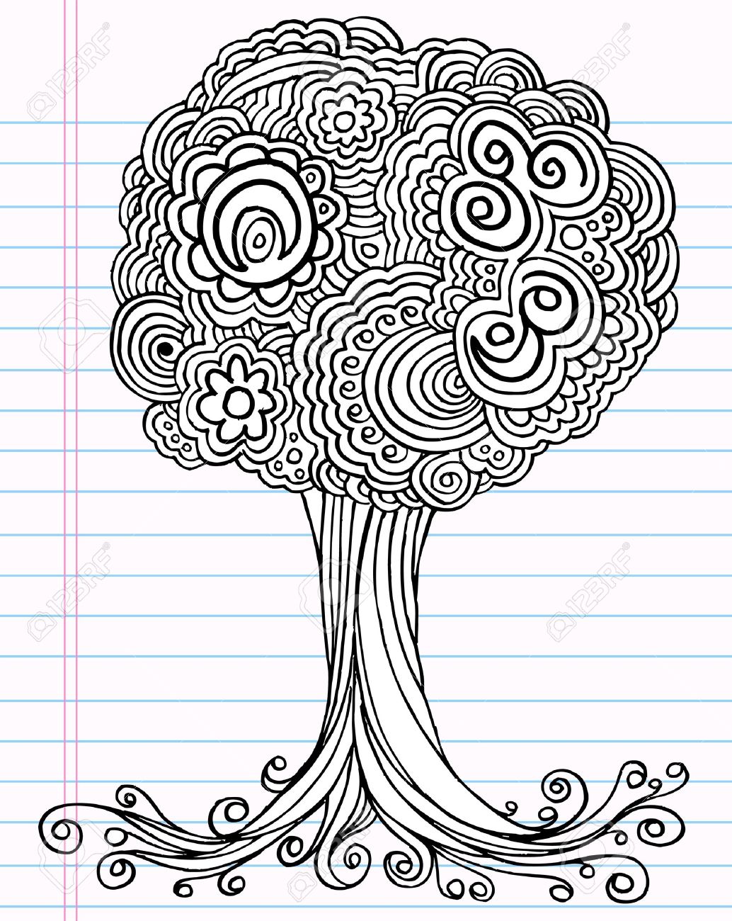 1034x1300 Notebook Doodle Sketch Henna Tree Drawing Illustration Art Royalty