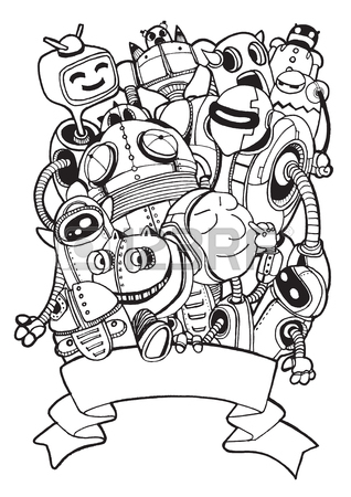 318x450 Hand Drawn Vector Illustration Of Doodle Robot Element