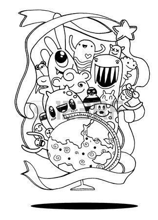 324x450 Hipster Hand Drawn Crazy Doodle Monster City,drawing Style.vector