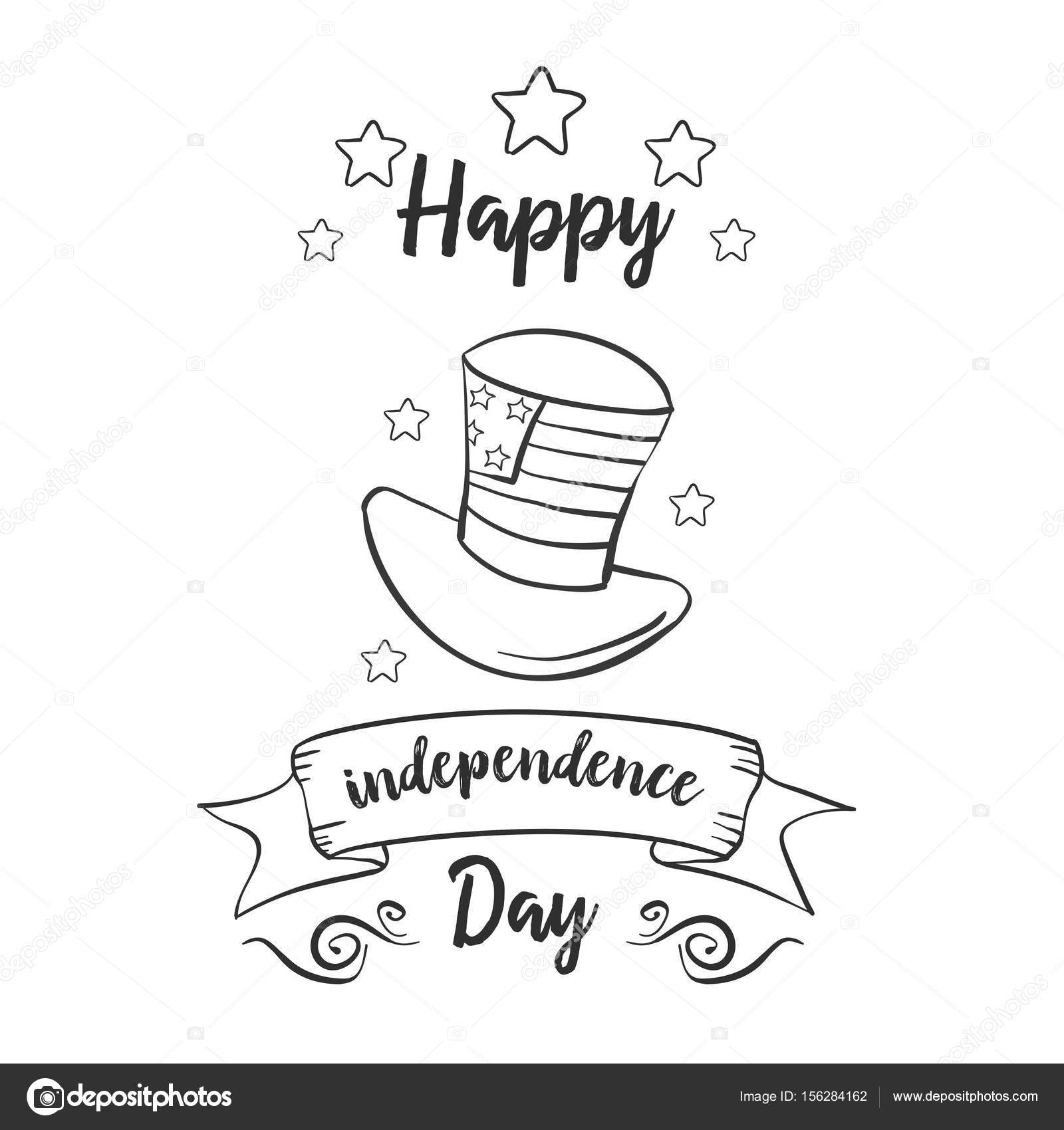 1600x1700 Happy Independence Day Card Hand Draw Style Stock Vector