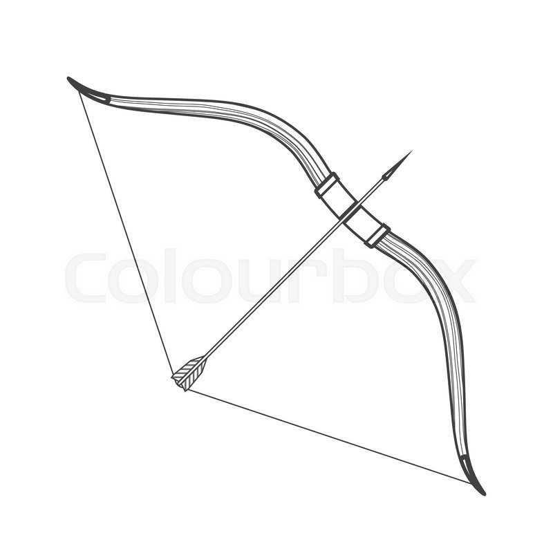 800x800 Vector Monochrome Contour Medieval Wooden Bow With Arrow Isolated