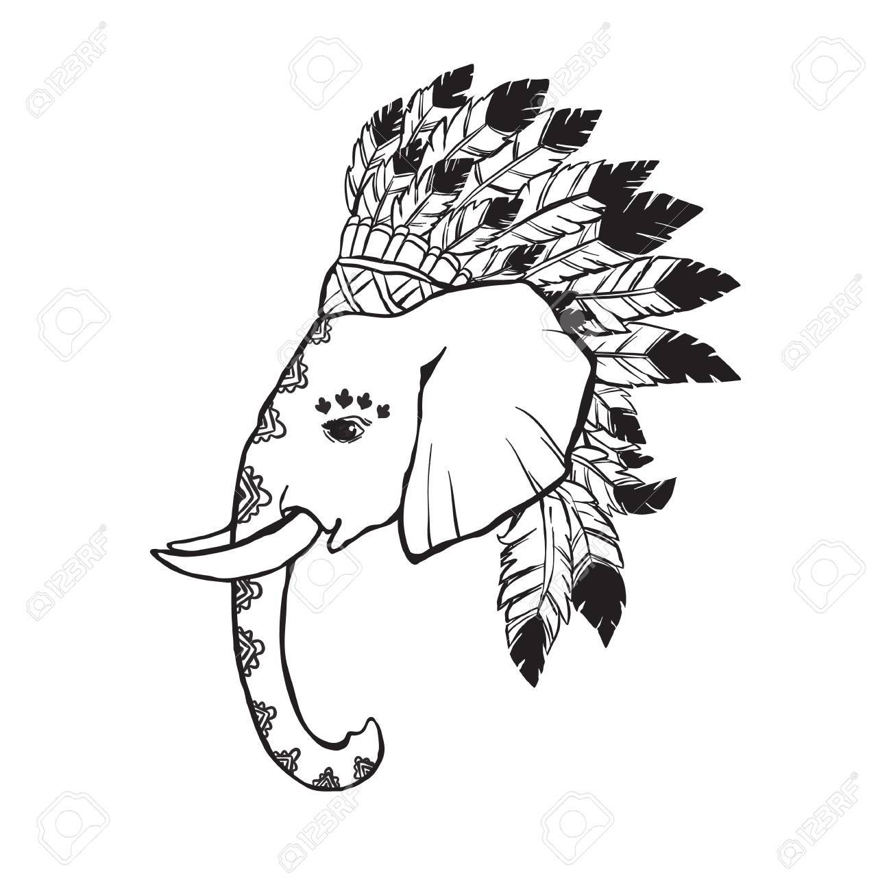 1300x1300 Elephant Head With American Indian Chief Headdress. Print