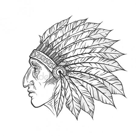 450x450 Native American Indian Chief Head Profile. Vector Vintage