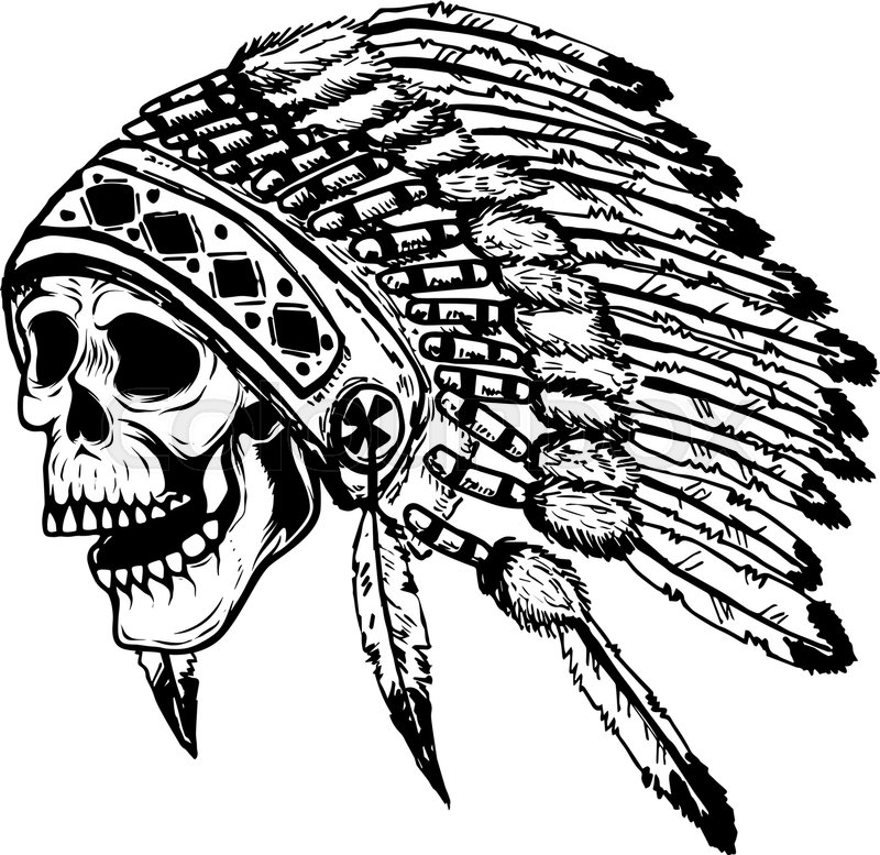 800x777 Skull In Native American Indian Chief Headdress. Design Element