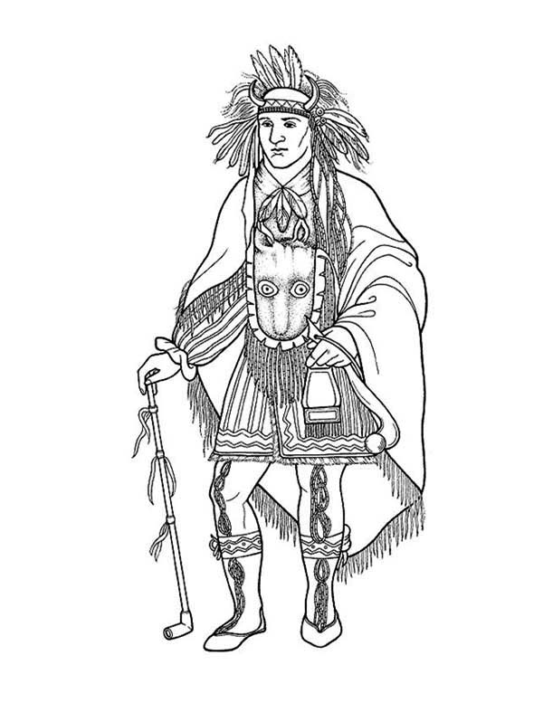 600x777 Awesome Native American Chief On Native American Day Coloring Page