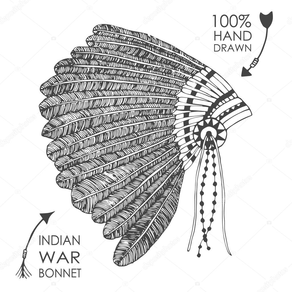 1024x1024 Hand Drawn Native American Indian Chief Headdress With Feathers