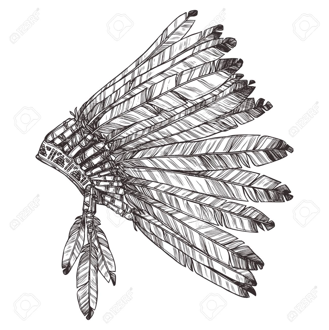 1299x1300 Hand Drawing Of Native American Indian Headdress In Profile