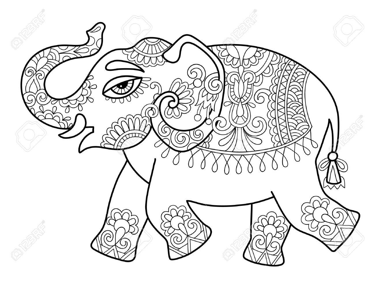 1300x1004 Ethnic Indian Elephant Line Original Drawing, Adults Coloring