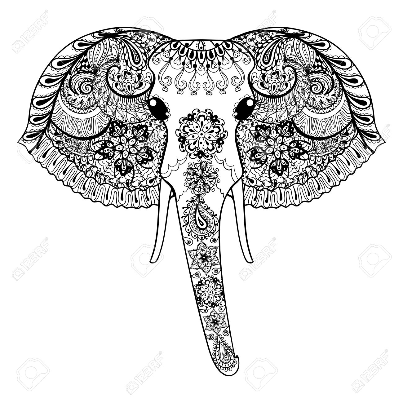 1300x1300 Zentangle Stylized Indian Elephant. Hand Drawn Paisley Vector
