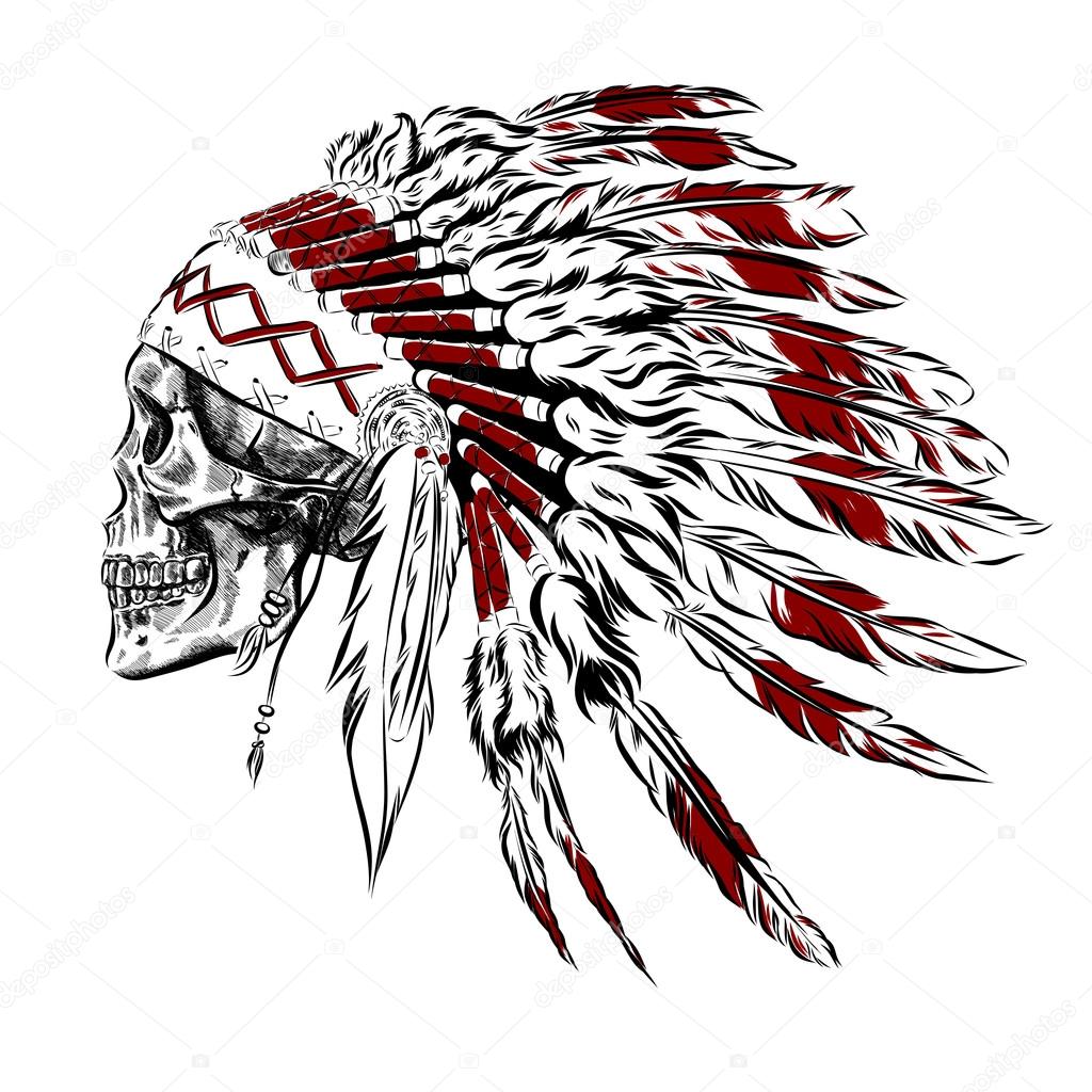 1024x1024 Hand Drawn Native American Indian Feather Headdress With Human