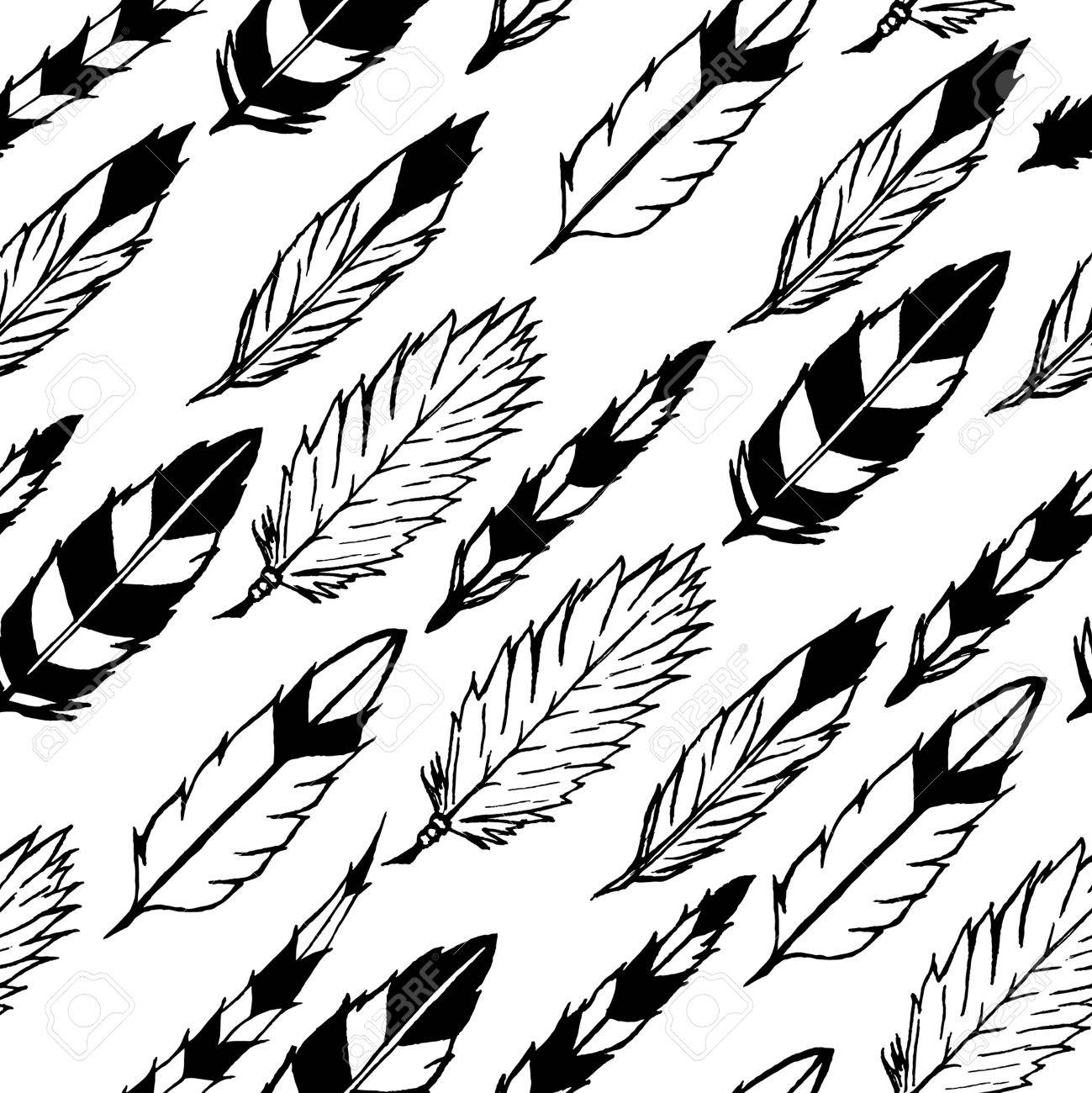 1299x1300 Ink Hand Drawn Seamless Illustration With Different Indian