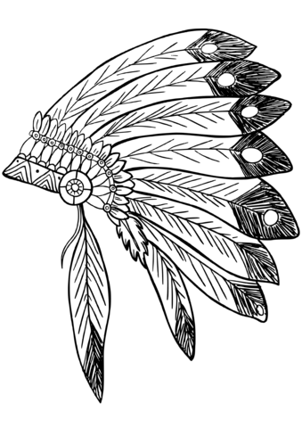 339x480 American Native Indian Feather Headress Coloring Page Free