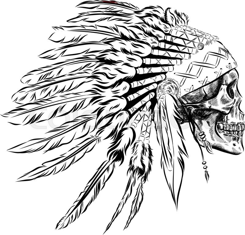 800x766 Hand Drawn Native American Indian Feather Headdress With Human