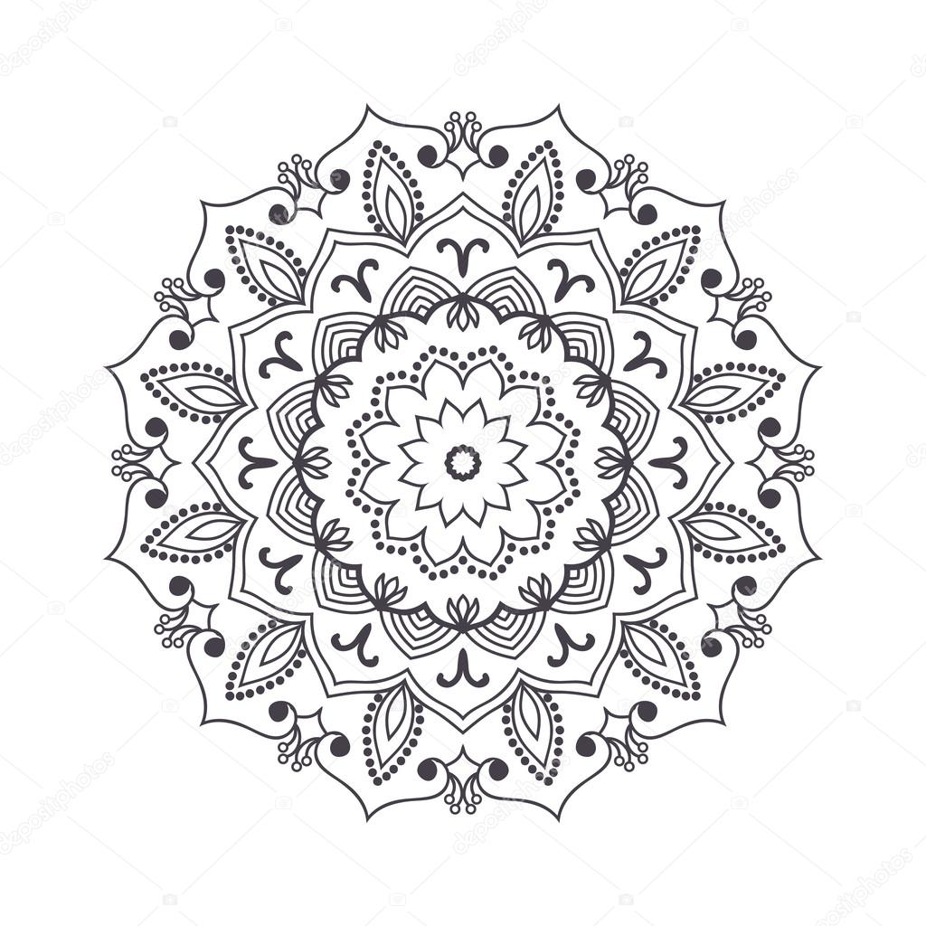 1024x1024 Hand Drawn Flower Mandala For Coloring Book. Black And White