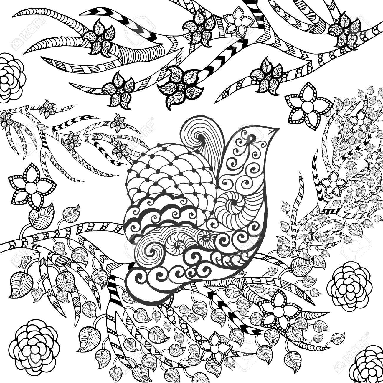 1300x1300 Cute Bird In Flower Garden. Animals. Hand Drawn Doodle. Ethnic