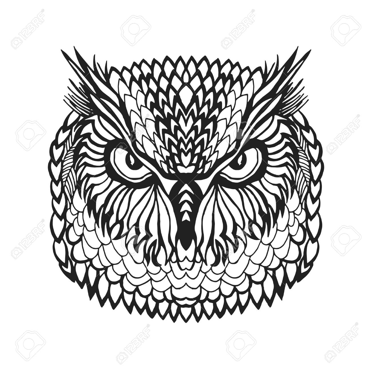 1300x1300 Zentangle Stylized Eagle Owl Head. Animals. Black White Hand Drawn
