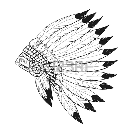 Indian Headdress Drawing ~ Indian Headdress Native Sketch Drawing ...