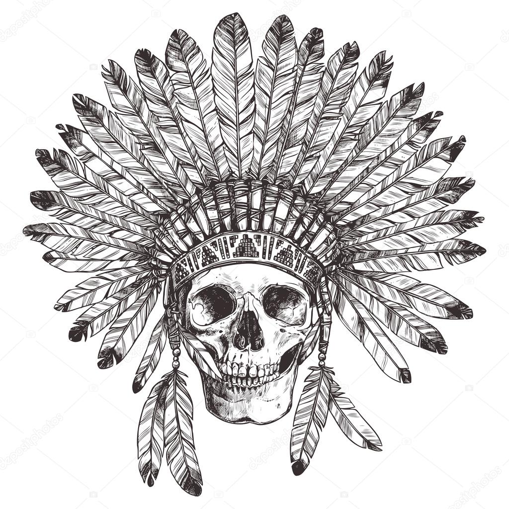 1024x1024 Native American Indian Headdress With Skull Stock Vector