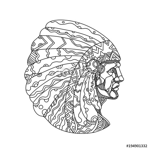 500x500 Doodle Art Illustration Of A Native American, American Indian