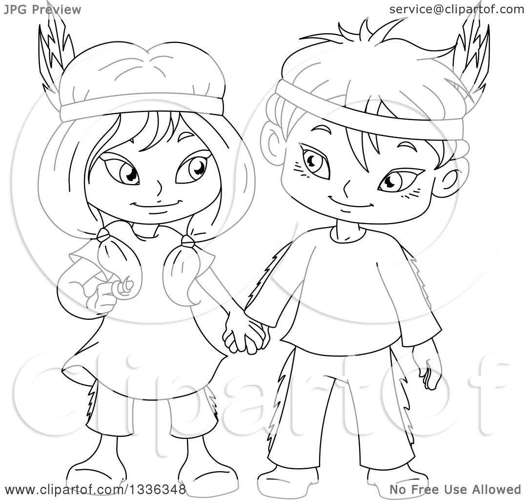 1080x1024 Clipart Of Cartoon Black And White Native American Indian Children