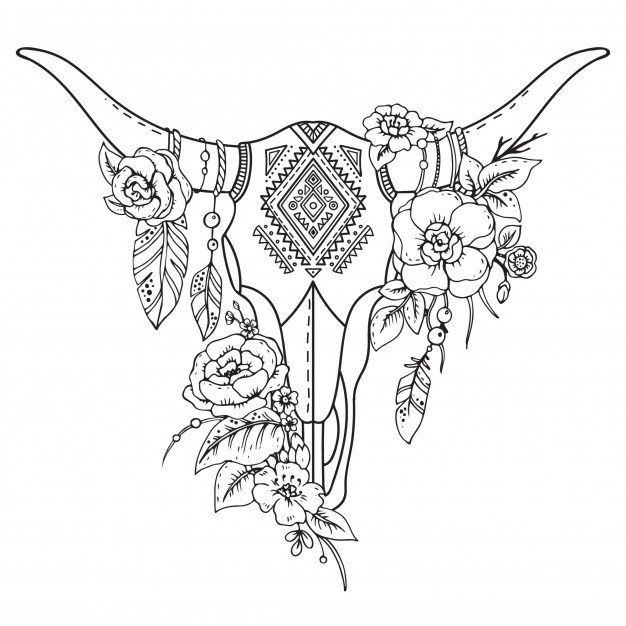 626x626 Decorative Floral Indian Bull Skull Vector Premium Download