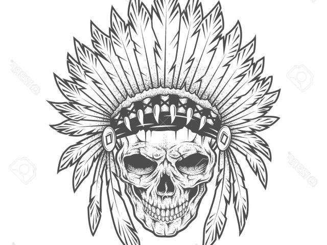 640x480 Native American Skull Tattoo Indian Skull With Feathers Royalty