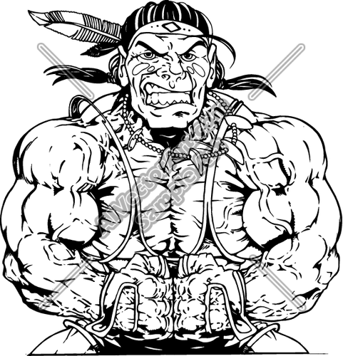 481x500 Muscular Native American Sports Mascot Warrior Clipart