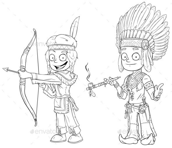 590x507 Cartoon Indian Chief Young Warrior Character Set By Gb Art