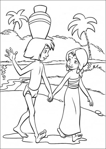 343x480 Mowgli With Indiana Girl Coloring Page Free Printable Coloring Pages