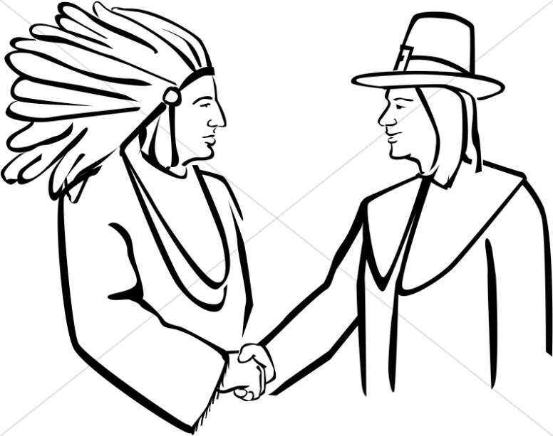 776x613 Pilgrim And Native American Shake Hands Thanksgiving Clipart