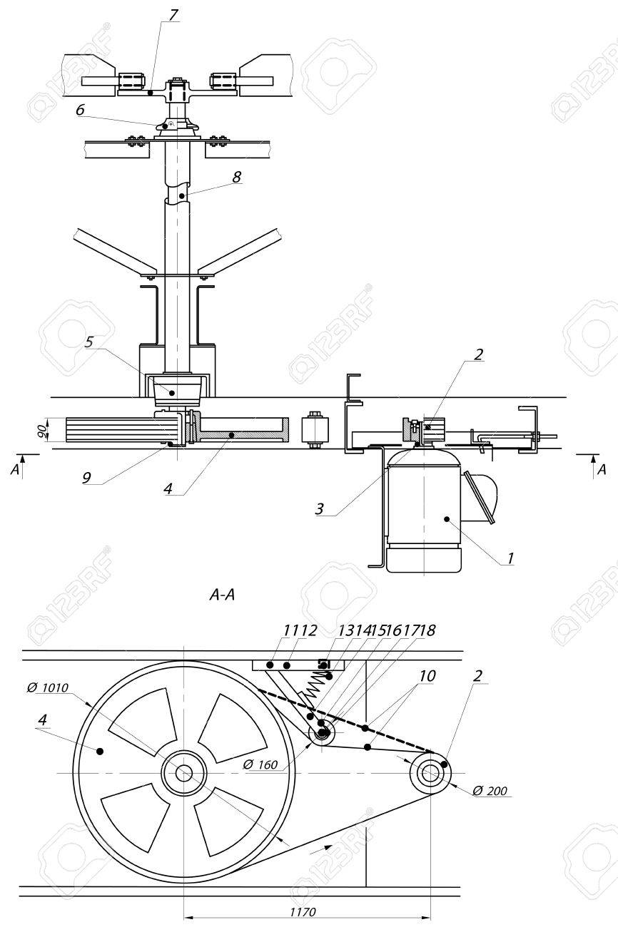 866x1300 Industrial Engineering Drawing Fan Motor Vector Format Royalty