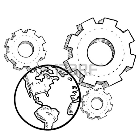 450x450 Doodle Style Globe In The Gears Sketch In Vector Format Stock