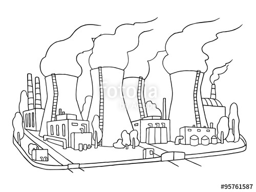 500x375 Industrial Sketch Of Nuclear Power Station. Doodle Factory