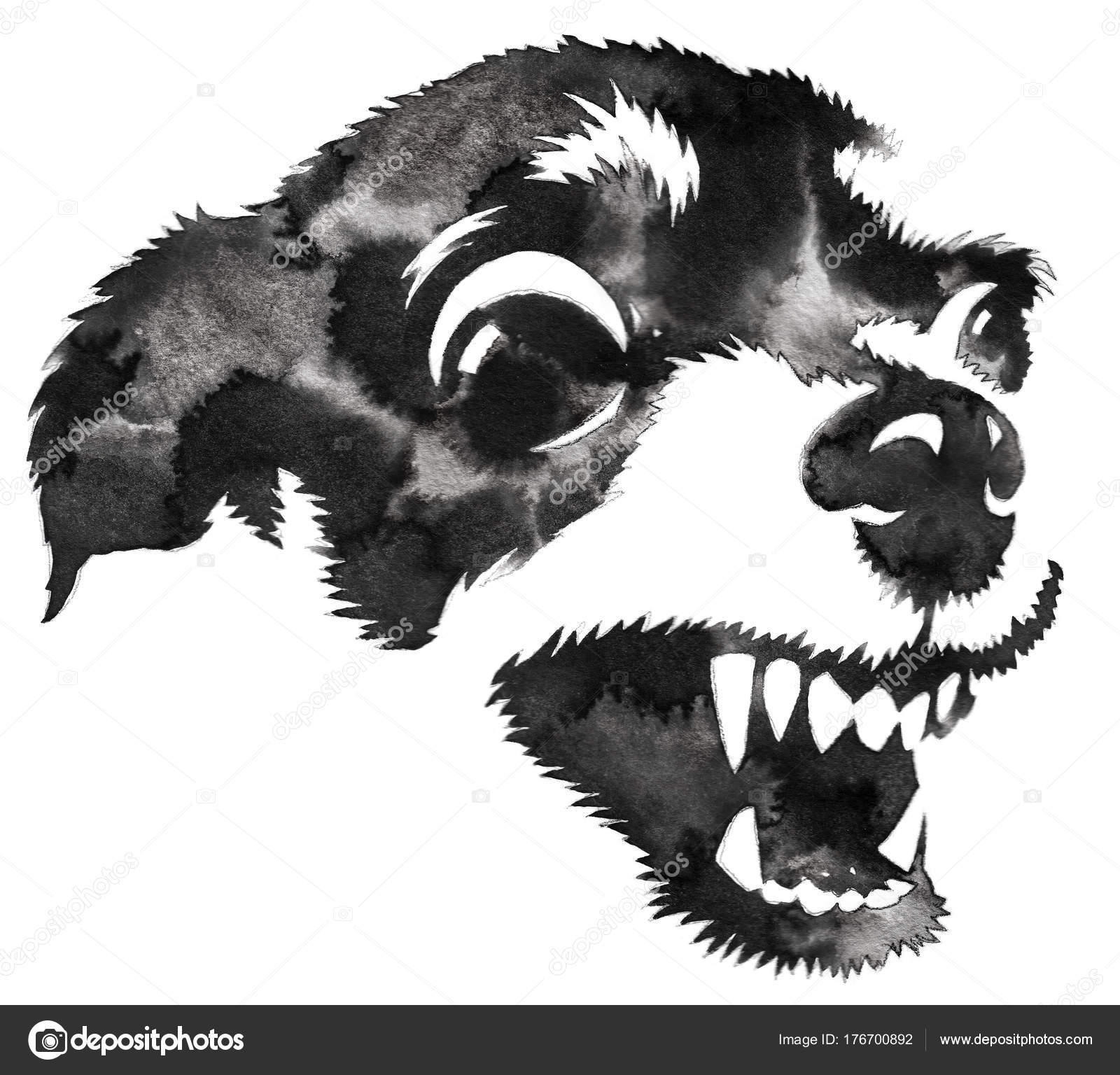 1600x1536 Black And White Monochrome Painting With Water And Ink Draw Dog